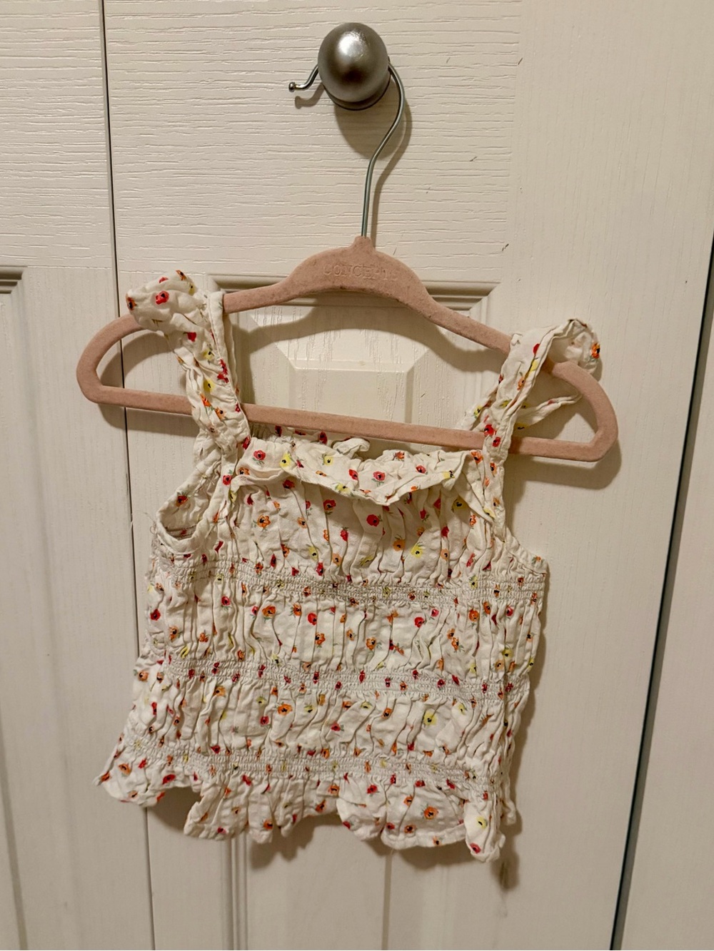 Zara Cream Smocked Tank Top with Red and Yellow Floral Dots